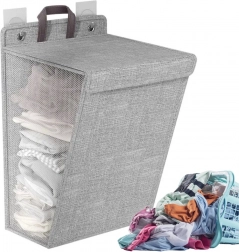 Hanging foldable laundry basket for wall and door – gray