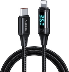 Mcdodo USB‑C na Lightning kabel 36 W z LED‑zaslonom 1,2 m črn