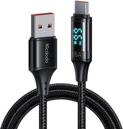 Mcdodo USB–USB-C kábel kijelzővel, 66 W, 6 A, 1,2 m, fekete