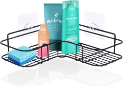 Étagère d’angle métallique autocollante pour douche 26,5 × 26,5 × 6,5 cm – noir