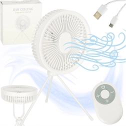 Ventilatore da tavolo USB senza fili con telecomando e lampada LED, 4 velocità, 18 cm, bianco