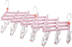 Opvouwbaar wasrek met knijpers, 29 clips, roze