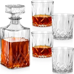 Staklena karafa za viski s 4 čaše, 900 ml + 4×300 ml, 5-dijelni set VILDE