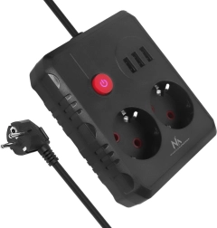 Multipresa con 2 prese e 3× USB, 2500 W, 1,5 m, nera