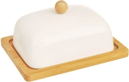 Porta burro in porcellana Whiteline con base in bambù