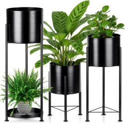 Supports à plantes en métal noir, lot de 3