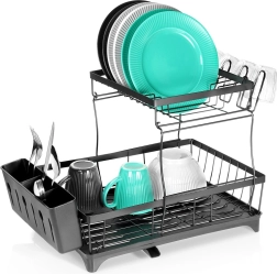 Metal dish rack, black, two-tier 49.5 × 30 × 34 cm