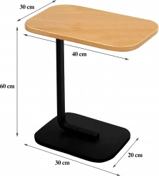 C-shaped side table for living room and bedroom, light wood and black metal