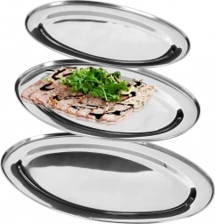 Oceľové oválne servírovacie podnosy, sada 3 ks