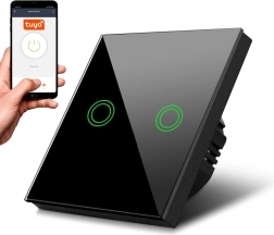 Maclean interruttore luce smart touch doppio Wi‑Fi nero