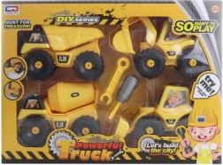 Screw-together construction vehicles set with tools, 4 vehicles