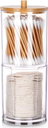 Two-level organizer for cotton swabs and makeup remover pads with bamboo lid