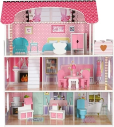 Wooden dollhouse with LED lighting, 70 cm, pink