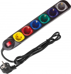 Surge-protected power strip with 6 sockets and switch, 1.5 m, black
