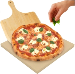 Pizzasten RUHHY af kordierit 38 × 36 cm med bambusskovl