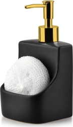 Dispensatore di detersivo in ceramica con scomparto per spugna, nero 400 ml
