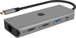 USB‑C dokovací stanice 9v1 s 2× HDMI 4K/60 Hz, 3× USB, 100W Power Delivery, Gigabit LAN a čtečkou karet