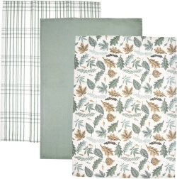 Set of 3 cotton kitchen towels green patterns 70 × 50 cm