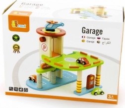 Garage in legno con macchinine e elicottero