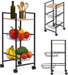 Premični regal z 2 košaricama in polico na kolesih ModernHome
