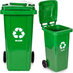 Groene glascontainer 120 l met rubberen wielen