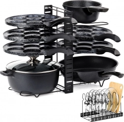 Metal organizer for pots, pans, and lids 2-in-1 – black