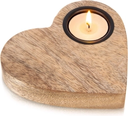 Wooden tealight candle holder made of mango wood, heart-shaped, 13 × 12 cm