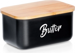 Black steel butter dish with bamboo lid