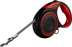 Dogness avtomatski povodec 5 m z LED svetilko in etuiem za vrečke – rdeč