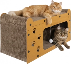 Purlov Cat Scratcher – Multi-level House from Corrugated Cardboard and HDF, 29.5 × 56 × 27 cm