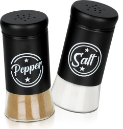 Szklana solniczka i pieprzniczka, czarne wykończenie, 2 szt.