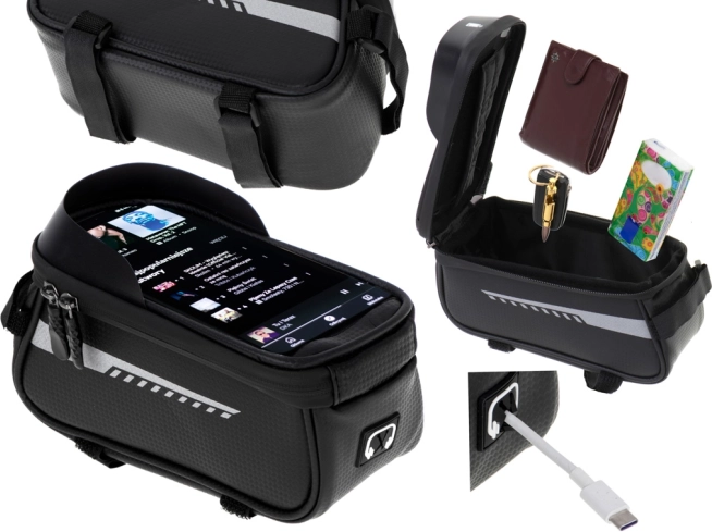 Borsa impermeabile per bici da manubrio con supporto per telefono