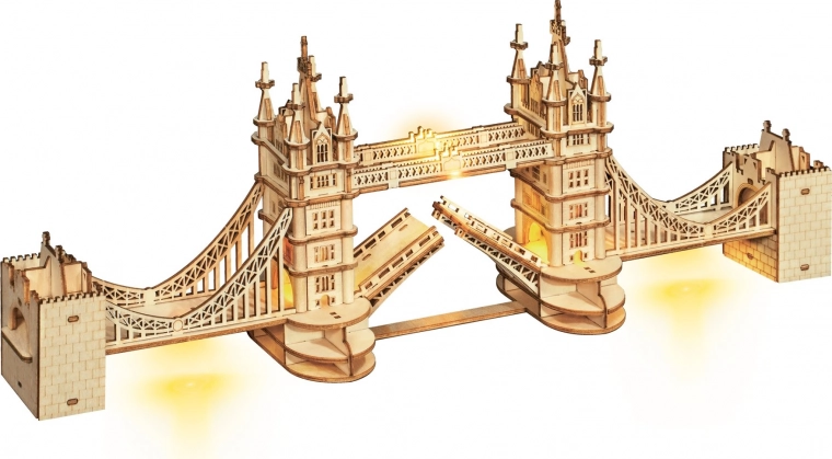 Lesena prostorska 3D sestavljanka Tower Bridge z LED osvetlitvijo