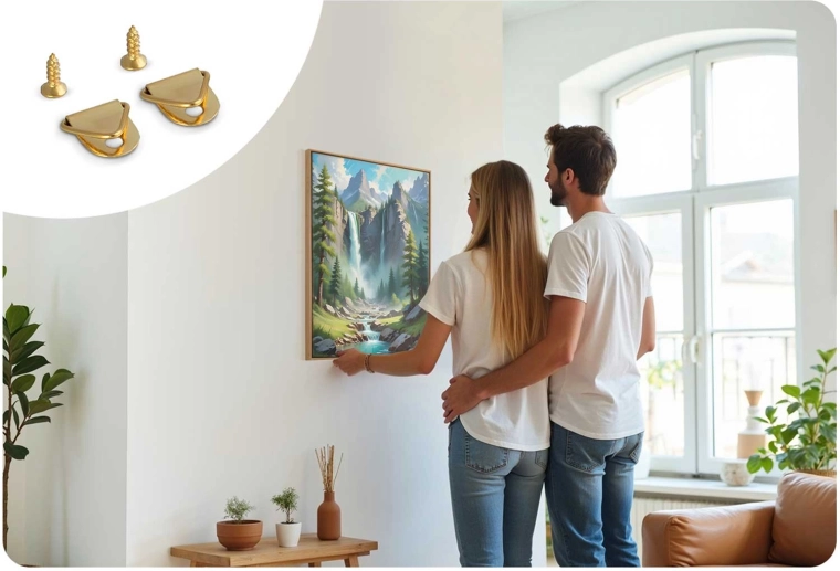 Everything in the box – brushes, paints, and hanging hardware