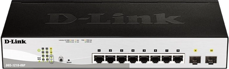 D-Link DGS-1210-08P Gigabit PoE smart switch 8× RJ-45 and 2× SFP