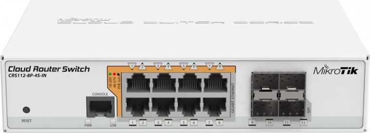Switch PoE MikroTik CRS112-8P-4S-IN con 8xGbE e 4xSFP
