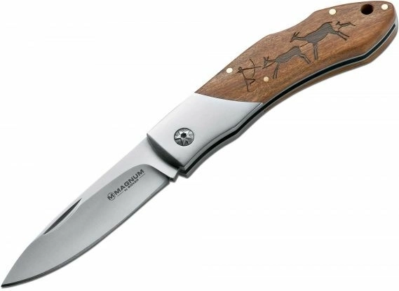 Magnum Caveman Steel Taschenmesser 8,2 cm mit Holzgriff und Höhlenmotiv