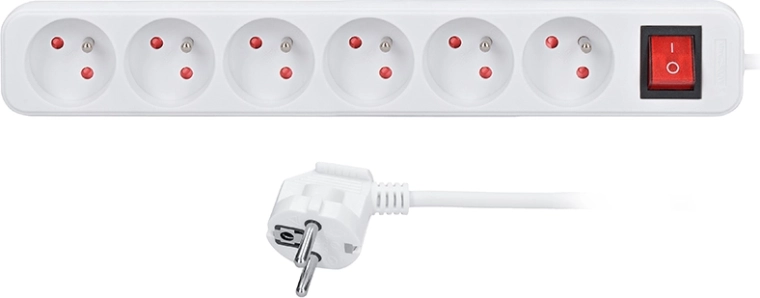Solight prolunga 1,5 m con interruttore, 6 prese, bianco