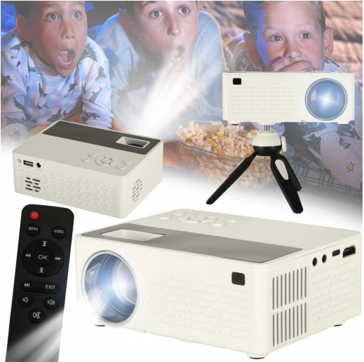 Portable LED Projector 1080p with TFT LCD and Tripod, White