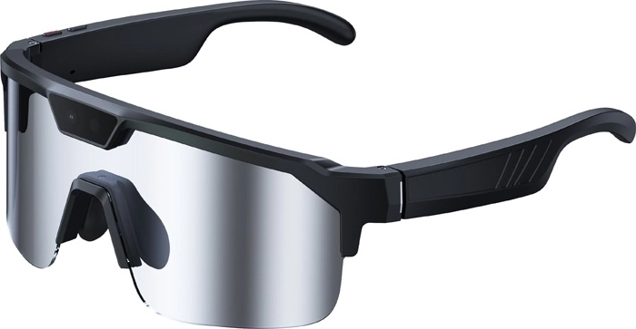 Occhiali da sole sportivi smart Zeblaze Q01 AI con visiera a specchio argentata