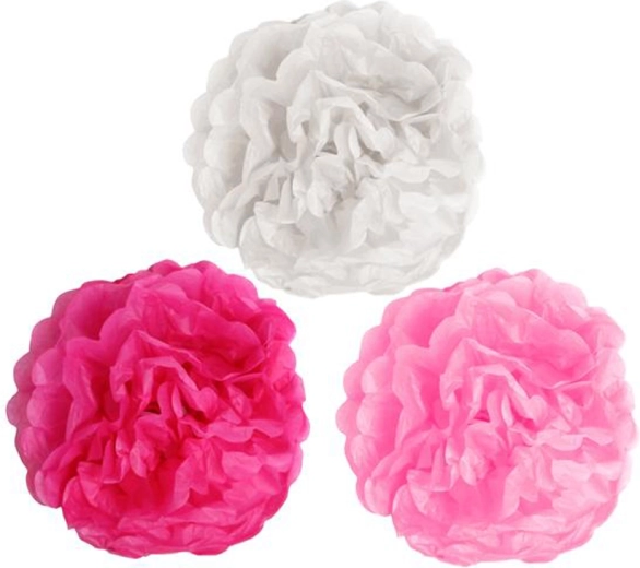 Papier-Party-Pompoms TORO 25 cm, Set mit 3 Stück