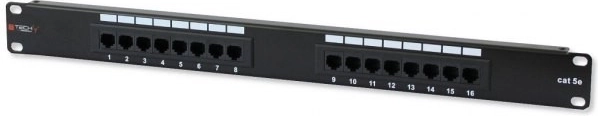 Patch Panel 1U UTP 16×RJ45 Cat.5e – Black