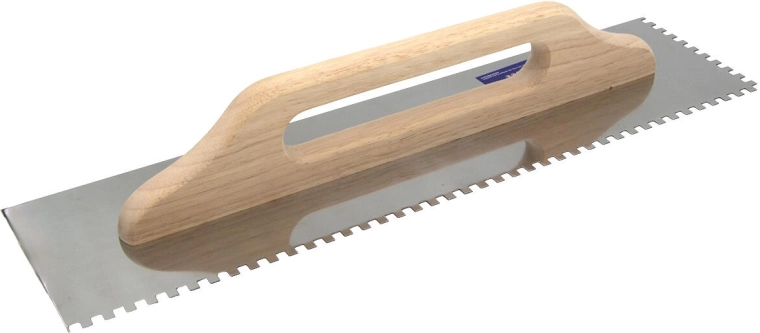 Taloche en acier inoxydable dentée 6 mm, 500 × 130 mm, manche en bois