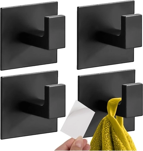 Self-adhesive metal bathroom hooks 4 pcs RUHHY, matte black