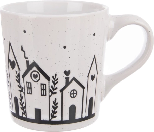 Ceramic house-shaped mug, white-grey, 470 ml