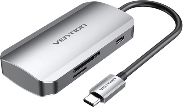 Docking station USB‑C 3× USB 3.0 con lettore SD/TF e alimentazione PD 100 W Vention, grigio