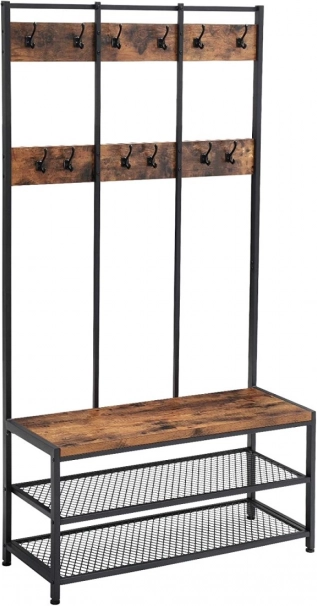Metal rack with bench and shelves