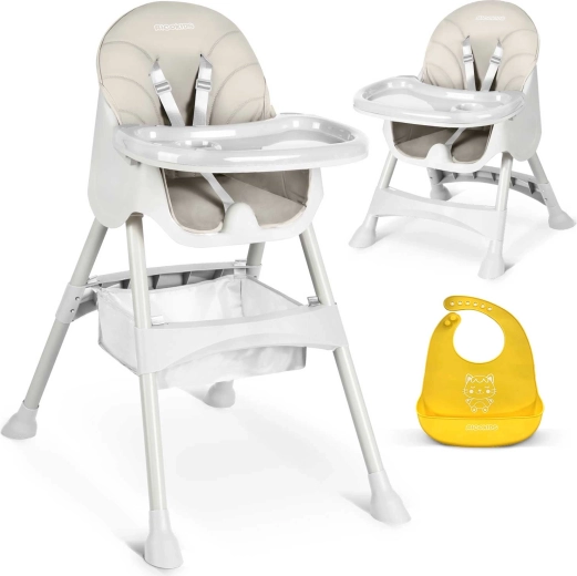 Seggiolone 3-in-1 con tavolino e bavaglino in silicone RICOKIDS Milo, grigio