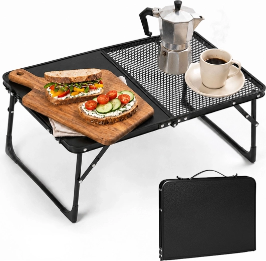 Tavolino da campeggio pieghevole MultiGarden 60 × 40 cm in valigetta, nero