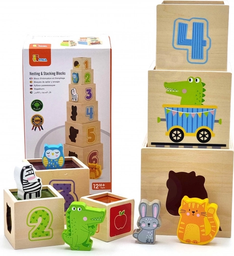 montessori fa piramis és építőkockák Viga